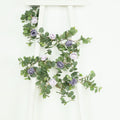6ft Artificial Eucalyptus Garland with Lavender Lilac/Purple Silk Roses â€“ Faux Greenery Vine - Bell Racket Store