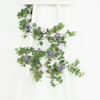 6ft Artificial Eucalyptus Garland with Lavender Lilac/Purple Silk Roses â€“ Faux Greenery Vine - Bell Racket Store