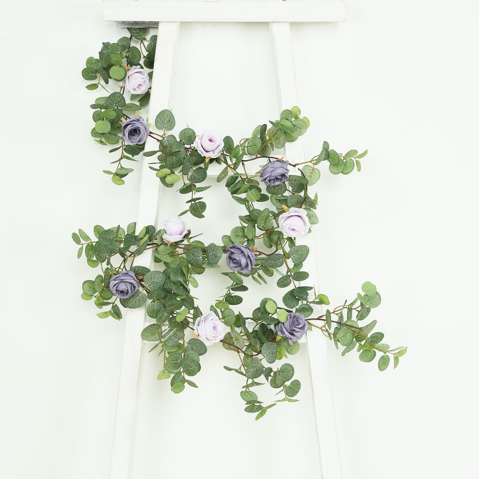 6ft Artificial Eucalyptus Garland with Lavender Lilac/Purple Silk Roses â€“ Faux Greenery Vine - Bell Racket Store
