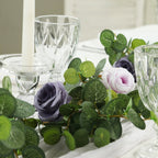 6ft Artificial Eucalyptus Garland with Lavender Lilac/Purple Silk Roses â€“ Faux Greenery Vine - Bell Racket Store