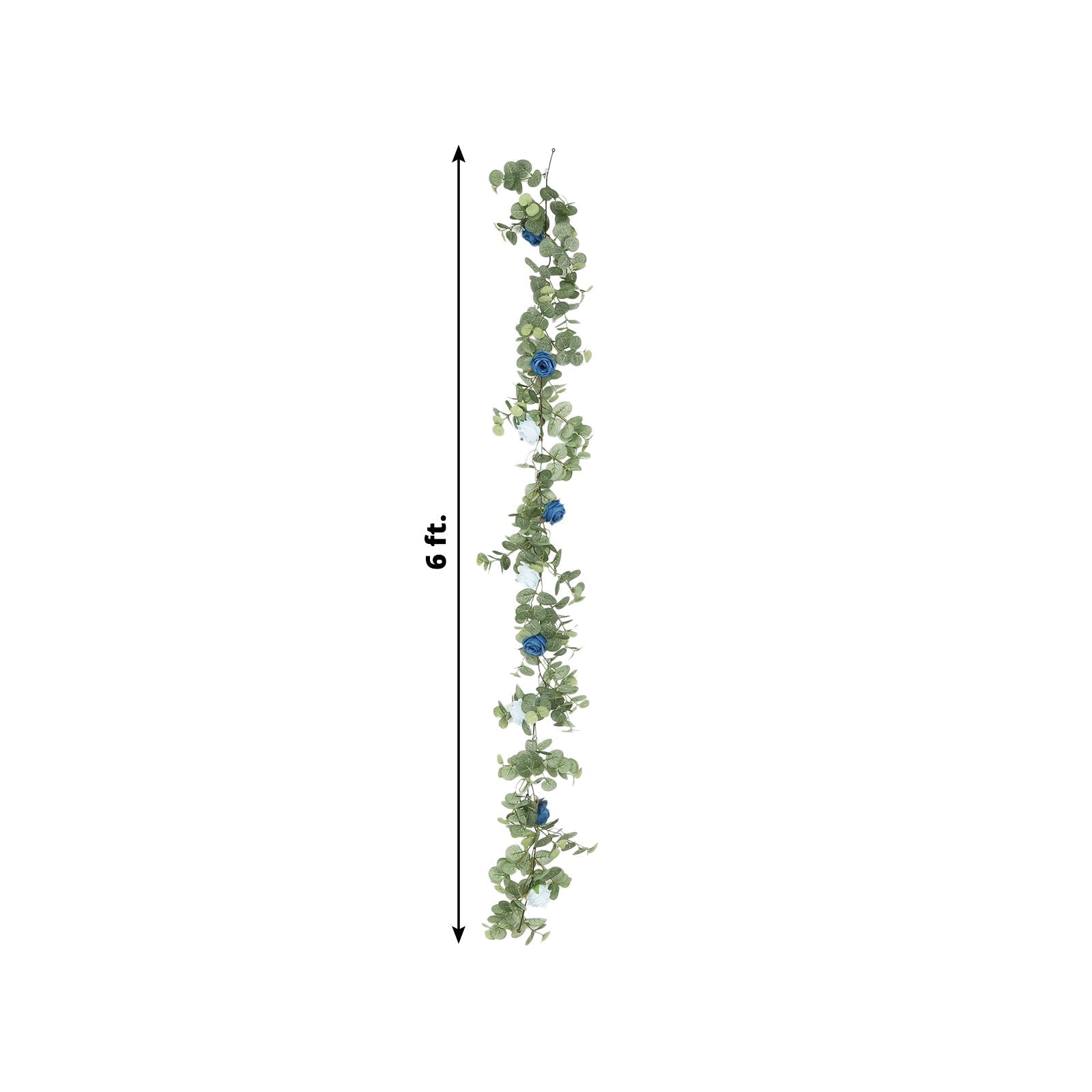6ft Artificial Eucalyptus Garland with Royal Blue/Light Blue Silk Roses â€“ Faux Greenery Vine - Bell Racket Store