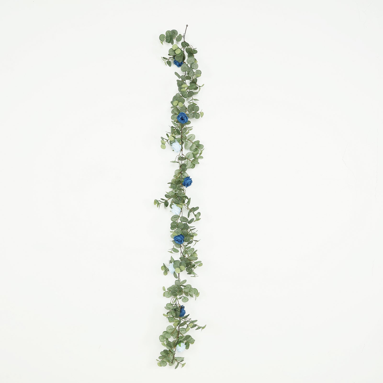 6ft Artificial Eucalyptus Garland with Royal Blue/Light Blue Silk Roses â€“ Faux Greenery Vine - Bell Racket Store
