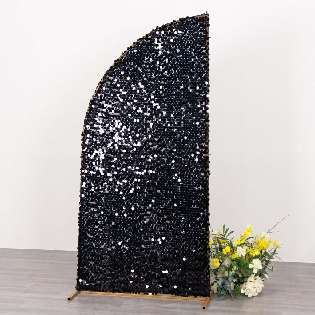 6ft Black Double Sided Big Payette Sequin Chiara Wedding Arch Cover For Half Moon Backdrop Stand - Bell Racket Store