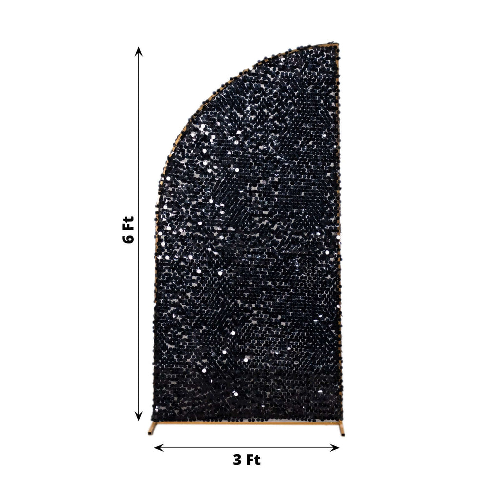 6ft Black Double Sided Big Payette Sequin Chiara Wedding Arch Cover For Half Moon Backdrop Stand - Bell Racket Store