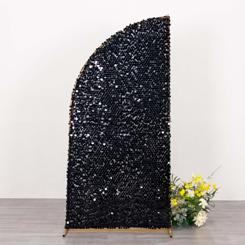 6ft Black Double Sided Big Payette Sequin Chiara Wedding Arch Cover For Half Moon Backdrop Stand - Bell Racket Store