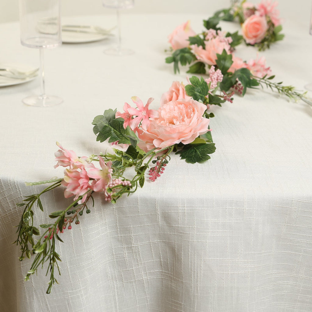 6ft Blush Silk Rose Peony Flower Garland, Mixed Floral Greenery Garland Artificial Hanging Vine - Bell Racket Store
