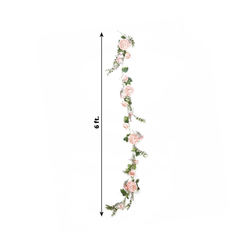 6ft Blush Silk Rose Peony Flower Garland, Mixed Floral Greenery Garland Artificial Hanging Vine - Bell Racket Store