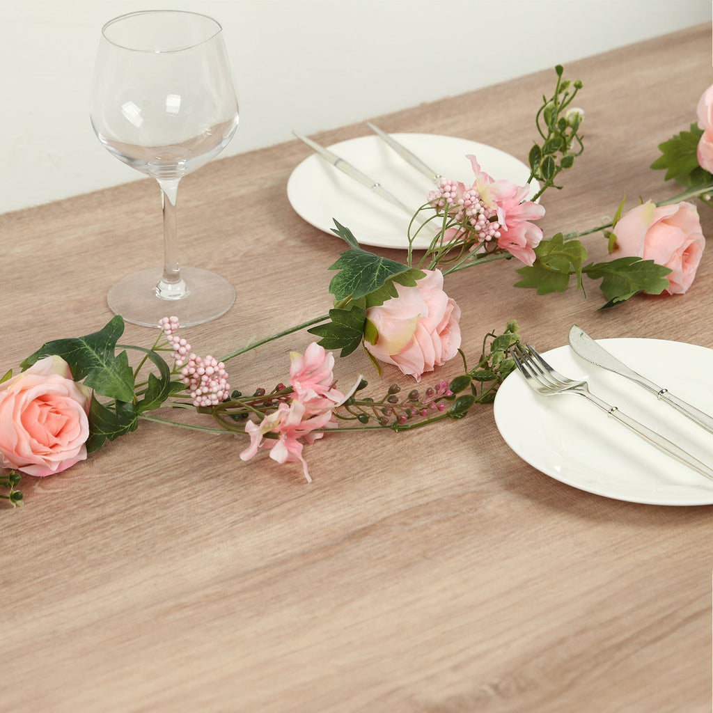 6ft Blush Silk Rose Peony Flower Garland, Mixed Floral Greenery Garland Artificial Hanging Vine - Bell Racket Store