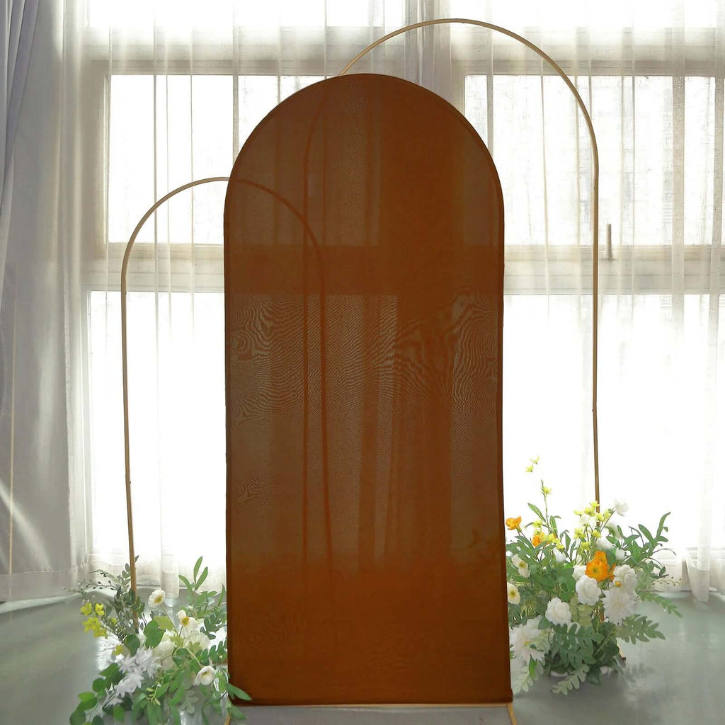 6ft Cinnamon Brown Spandex Fitted Chiara Backdrop Stand Cover For Round Top Wedding Arch - Bell Racket Store
