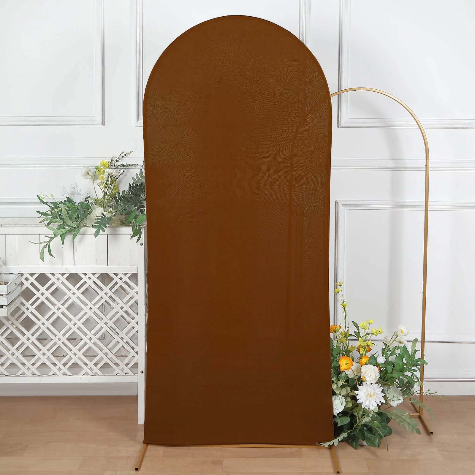6ft Cinnamon Brown Spandex Fitted Chiara Backdrop Stand Cover For Round Top Wedding Arch - Bell Racket Store