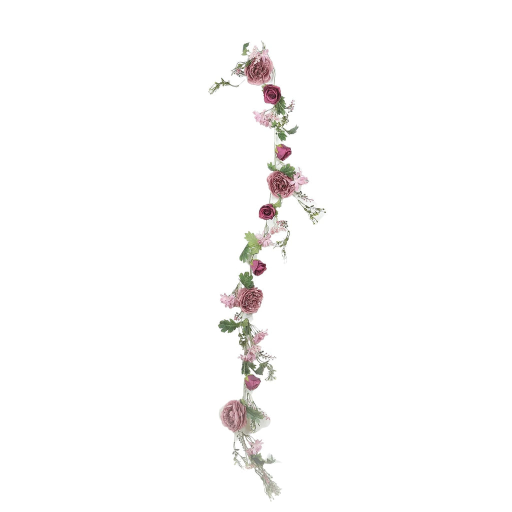 6ft Dusty Rose Silk Rose Peony Flower Garland, Mixed Floral Greenery Garland Artificial Hanging Vine - Bell Racket Store