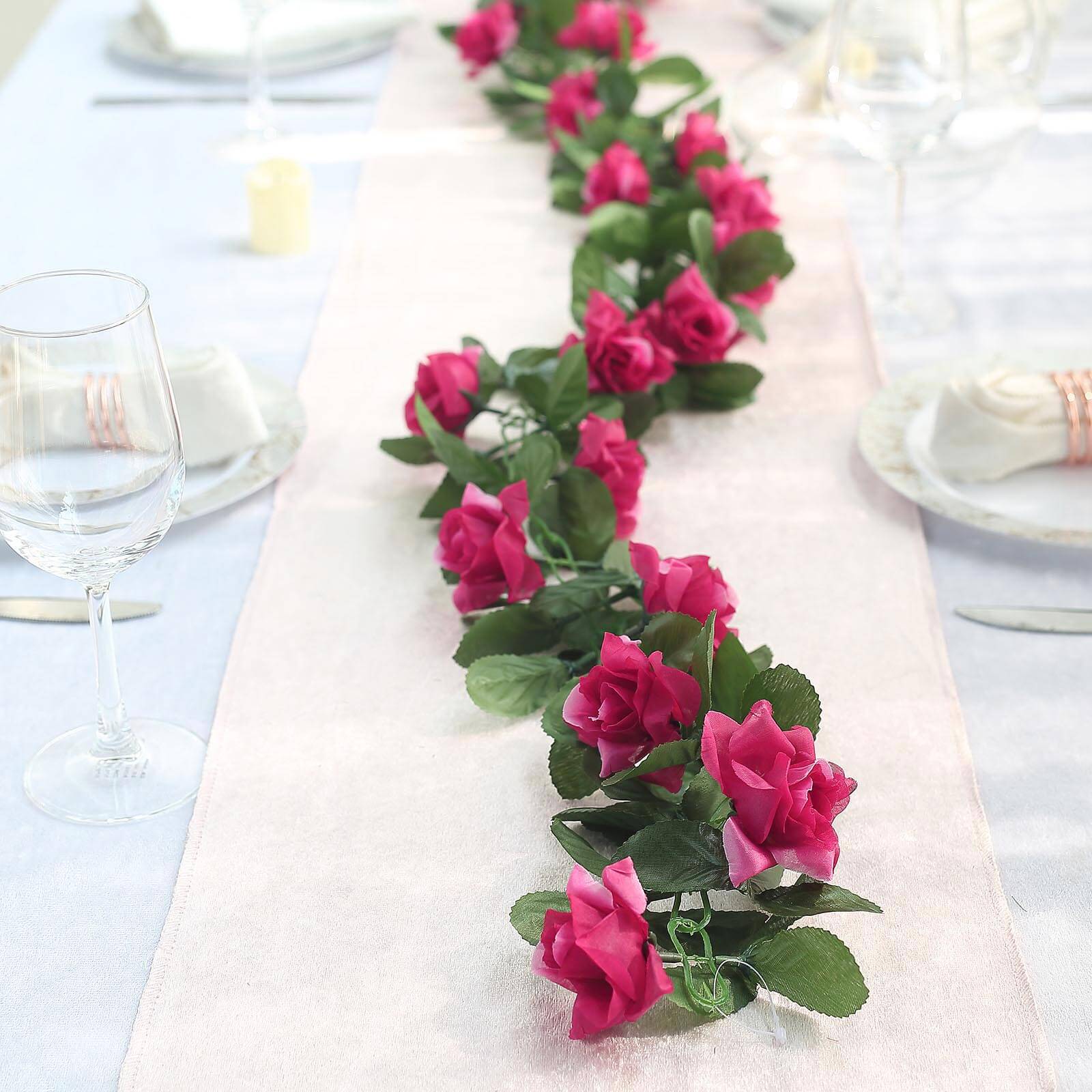 6ft Fuchsia Artificial Silk Rose Garland UV Protected Flower Chain