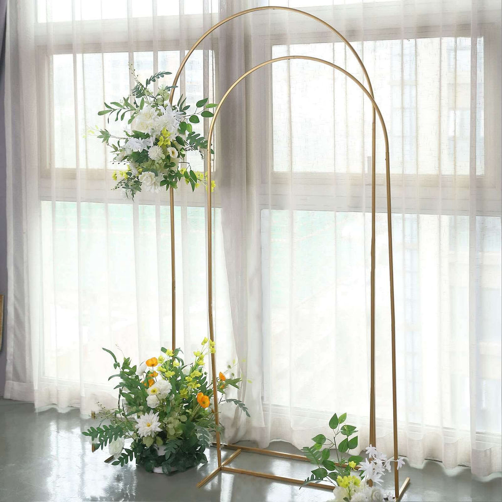 6ft Gold Metal Wedding Arch Chiara Backdrop Stand Floral Display Frame With Round Top - Bell Racket Store
