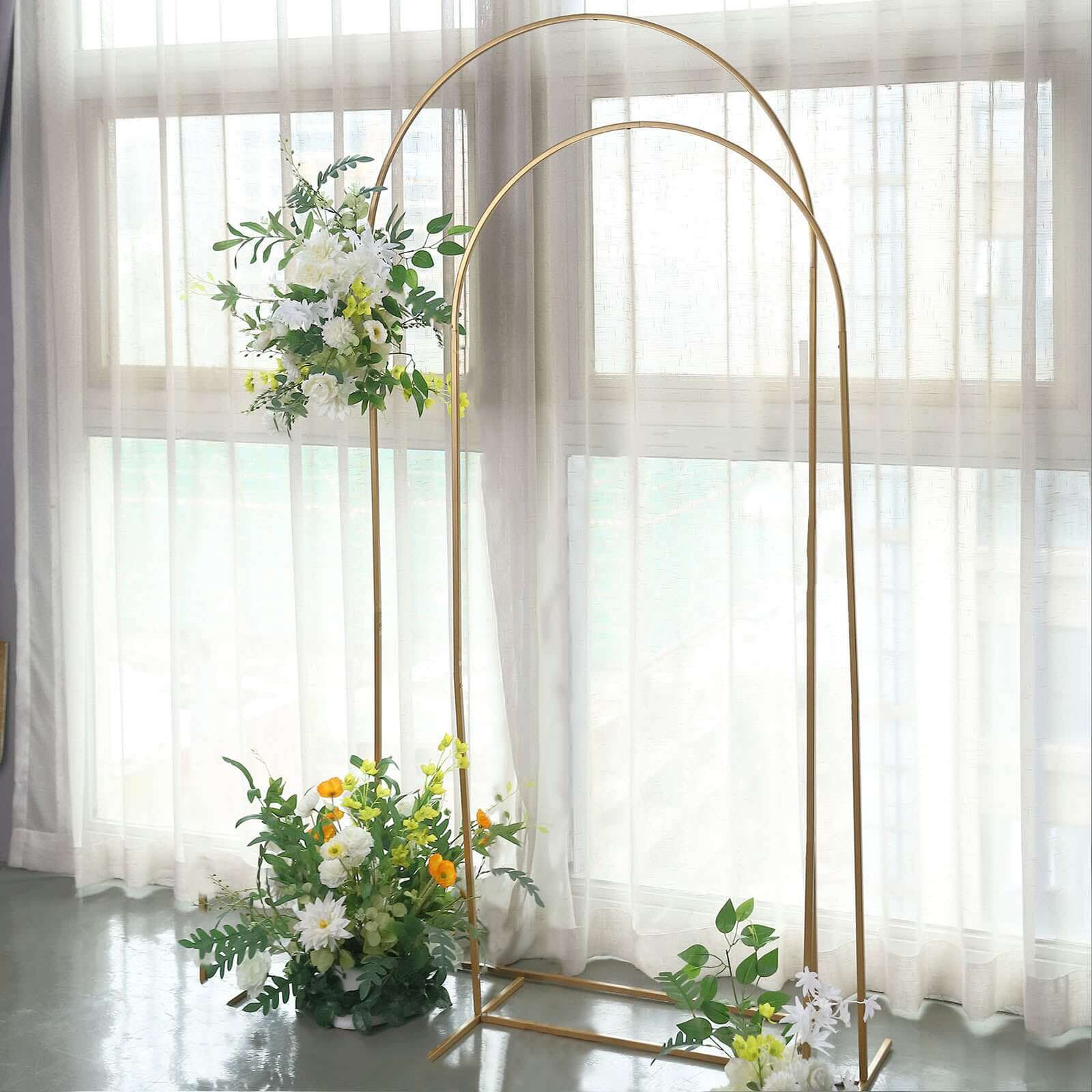 6ft Gold Metal Wedding Arch Chiara Backdrop Stand Floral Display Frame With Round Top - Bell Racket Store