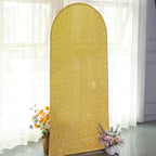 6ft Gold Shimmer Tinsel Spandex Chiara Backdrop Stand Cover For Fitted Round Top Wedding Arch - Bell Racket Store