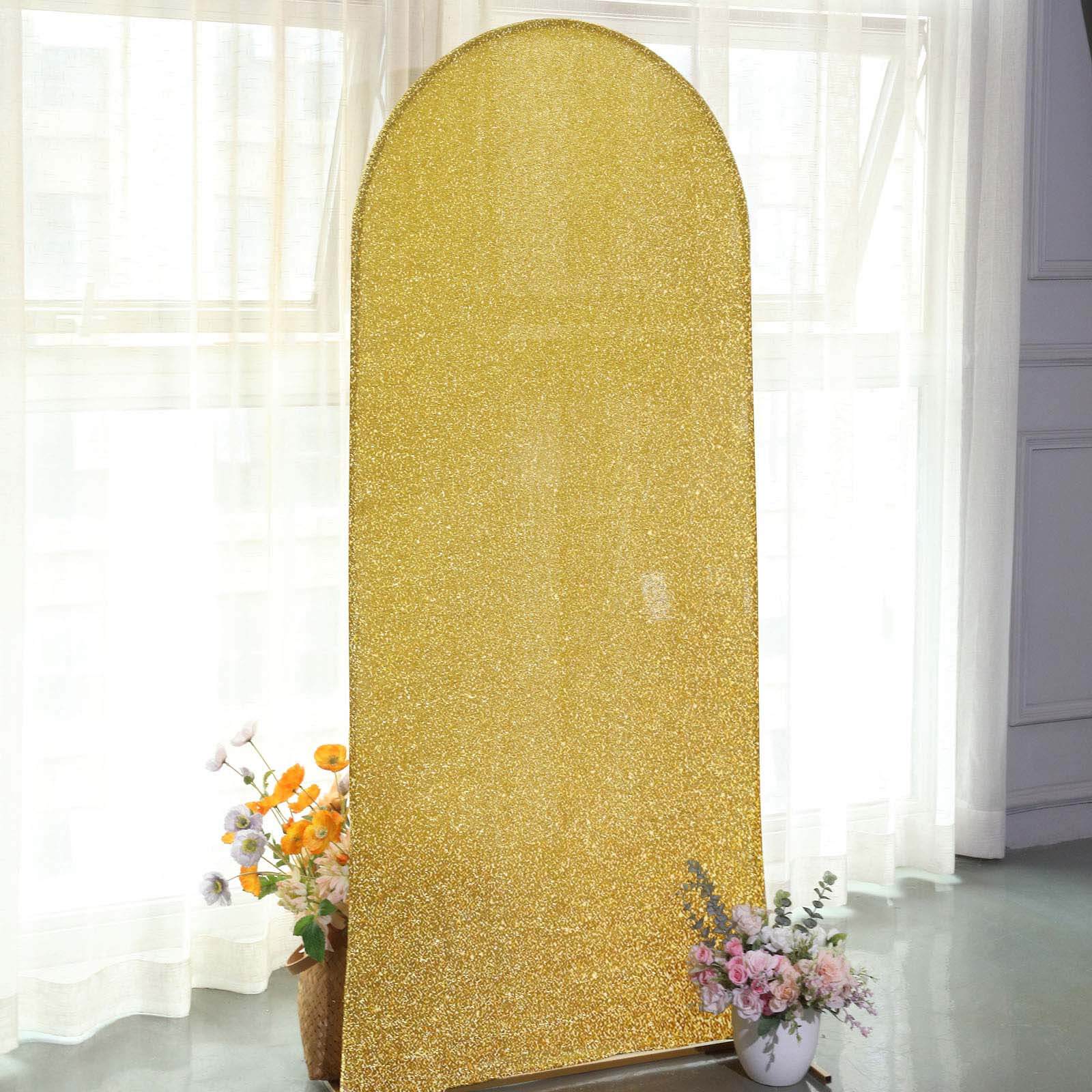 6ft Gold Shimmer Tinsel Spandex Chiara Backdrop Stand Cover For Fitted Round Top Wedding Arch - Bell Racket Store