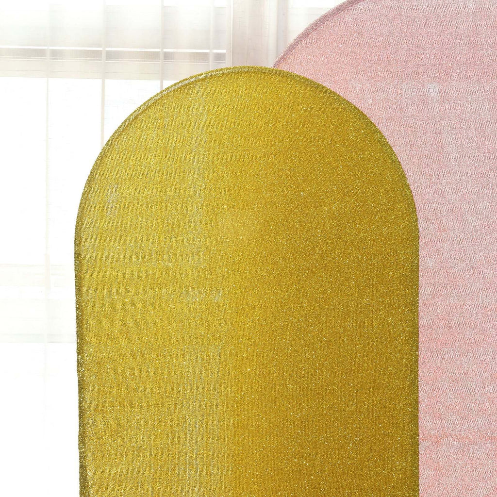 6ft Gold Shimmer Tinsel Spandex Chiara Backdrop Stand Cover For Fitted Round Top Wedding Arch - Bell Racket Store