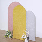 6ft Gold Shimmer Tinsel Spandex Chiara Backdrop Stand Cover For Fitted Round Top Wedding Arch - Bell Racket Store
