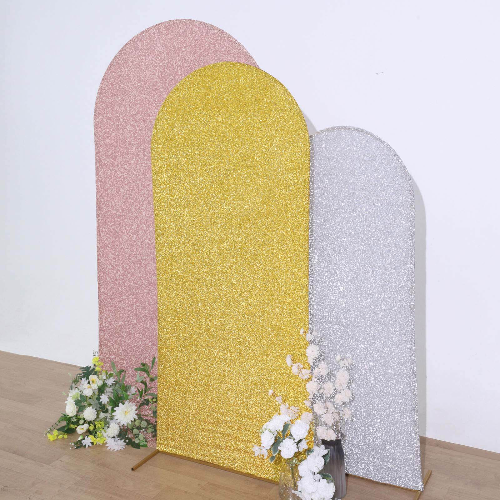 6ft Gold Shimmer Tinsel Spandex Chiara Backdrop Stand Cover For Fitted Round Top Wedding Arch - Bell Racket Store