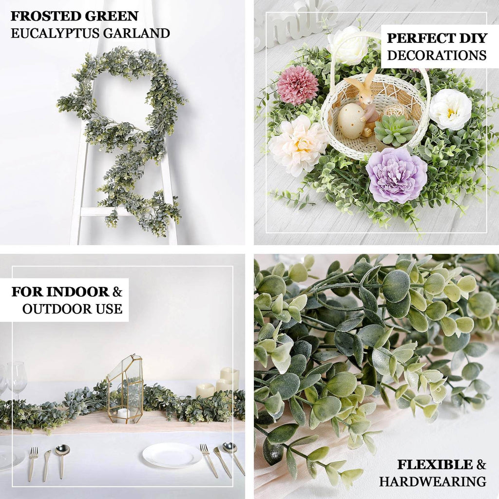 6ft Lifelike Frosted Green Artificial Eucalyptus Leaf Garland Plant, Waterproof Faux Hanging Vine - Bell Racket Store