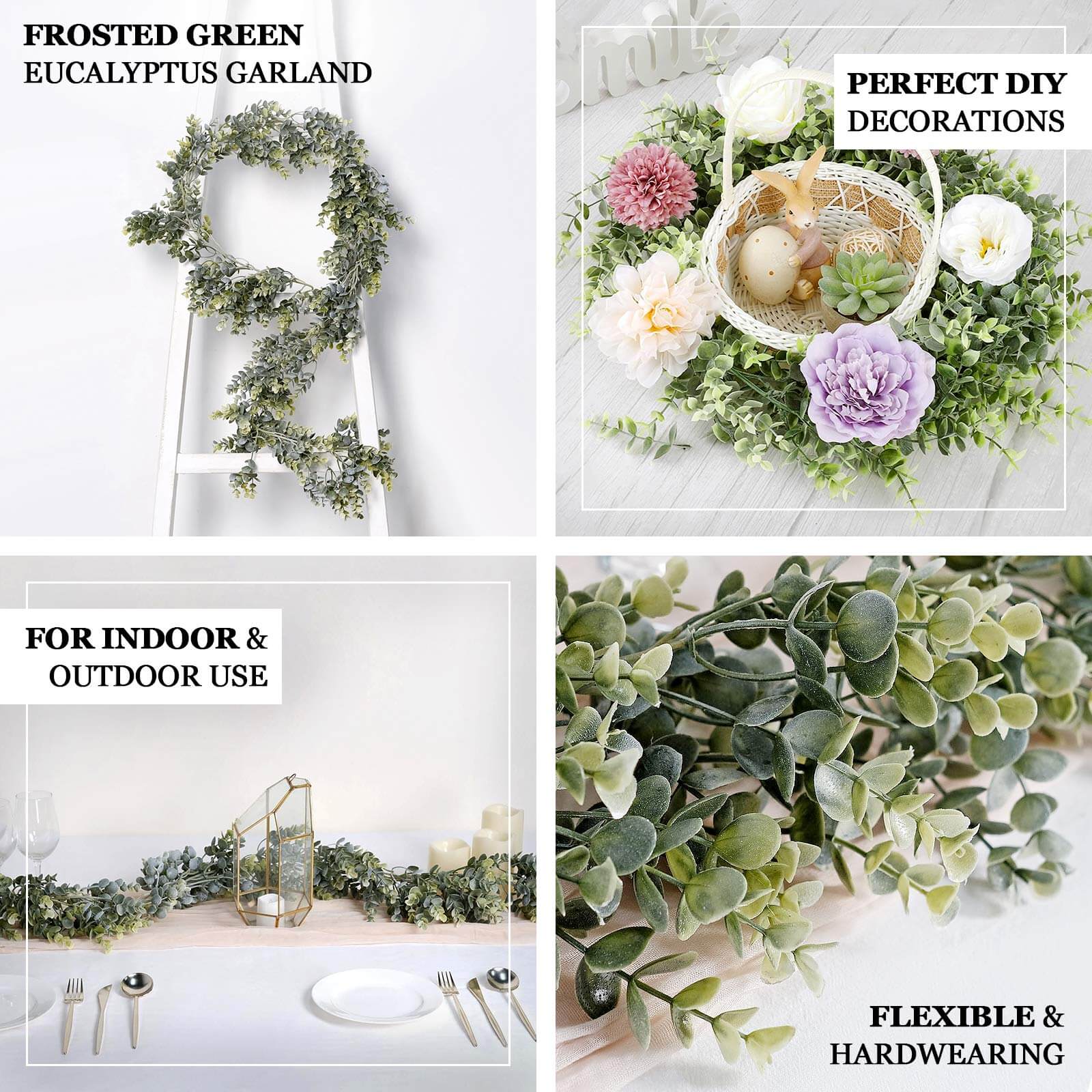 6ft Lifelike Frosted Green Artificial Eucalyptus Leaf Garland Plant, Waterproof Faux Hanging Vine - Bell Racket Store