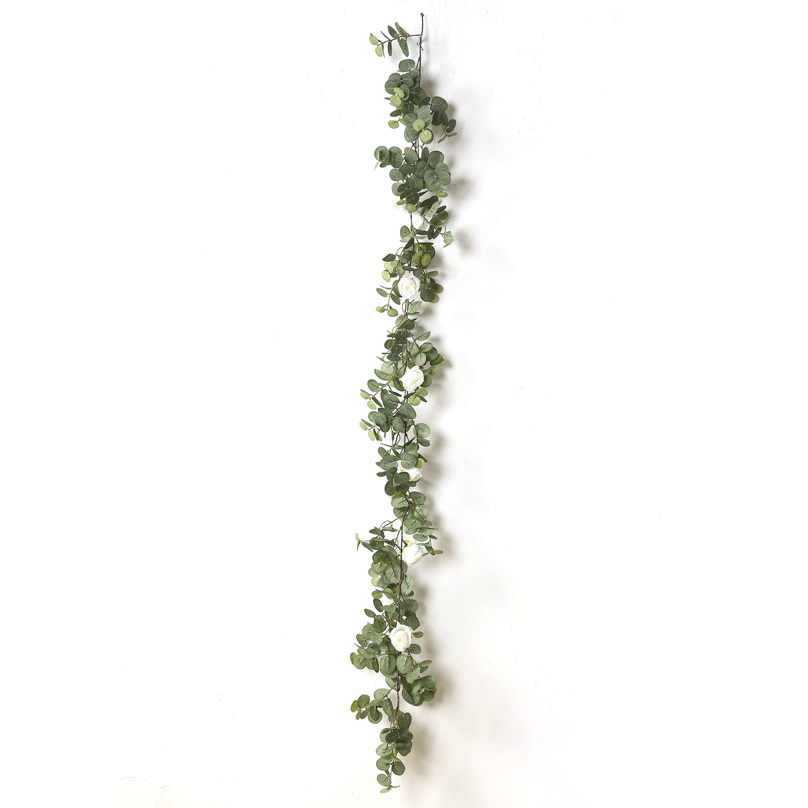 6ft Lighted Eucalyptus Garland with Ivory Roses & Battery - Operated Fairy Lights â€“ Faux Greenery Vine - Bell Racket Store