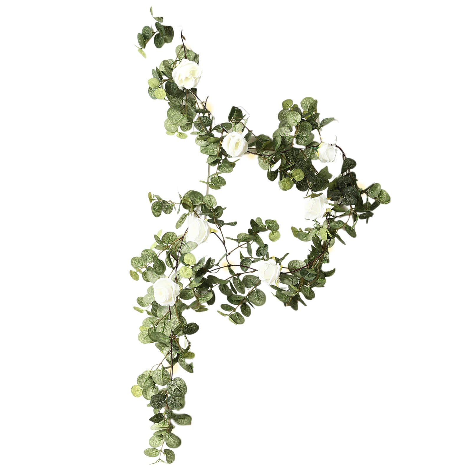 6ft Lighted Eucalyptus Garland with Ivory Roses & Battery - Operated Fairy Lights â€“ Faux Greenery Vine - Bell Racket Store