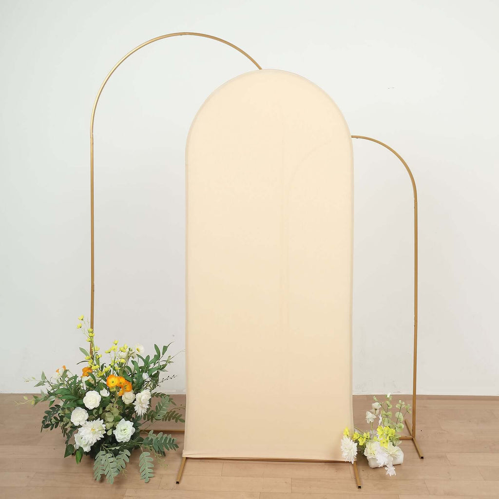 6ft Matte Beige Spandex Fitted Chiara Backdrop Stand Cover For Round Top Wedding Arch - Bell Racket Store