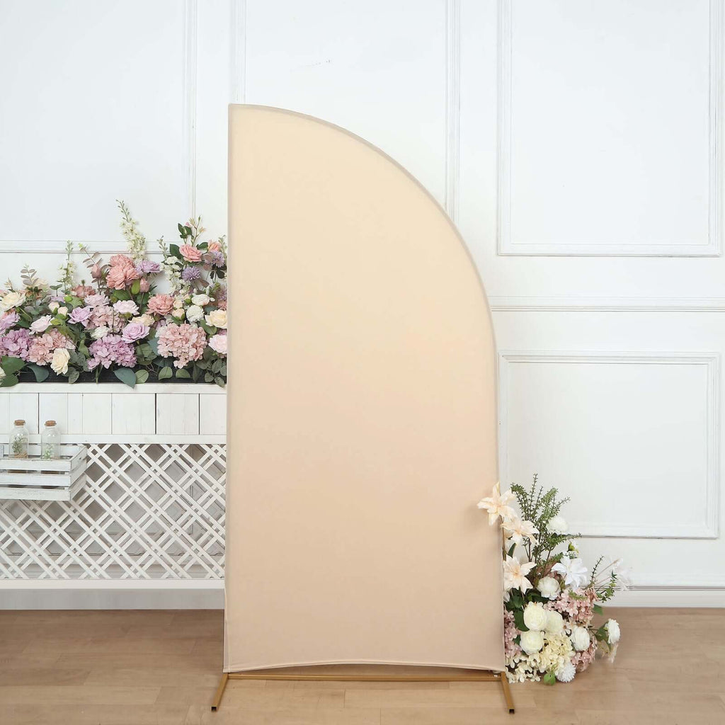 6ft Matte Beige Spandex Half Moon Chiara Backdrop Stand Cover, Custom Fitted Wedding Arch Cover - Bell Racket Store
