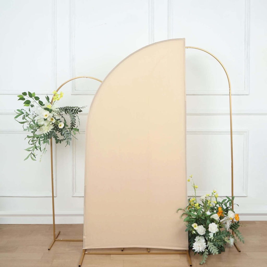 6ft Matte Beige Spandex Half Moon Chiara Backdrop Stand Cover, Custom Fitted Wedding Arch Cover - Bell Racket Store