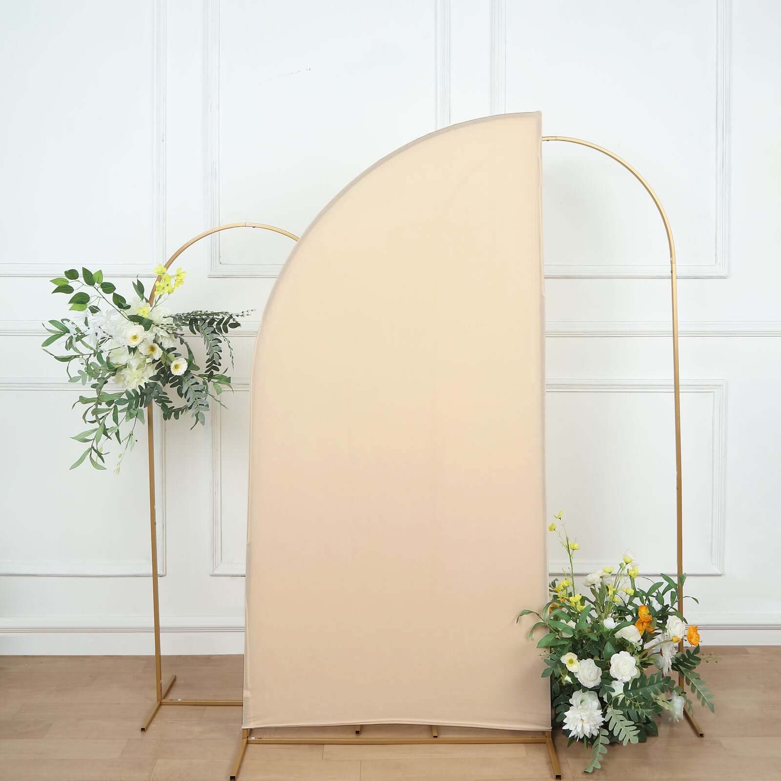6ft Matte Beige Spandex Half Moon Chiara Backdrop Stand Cover, Custom Fitted Wedding Arch Cover - Bell Racket Store