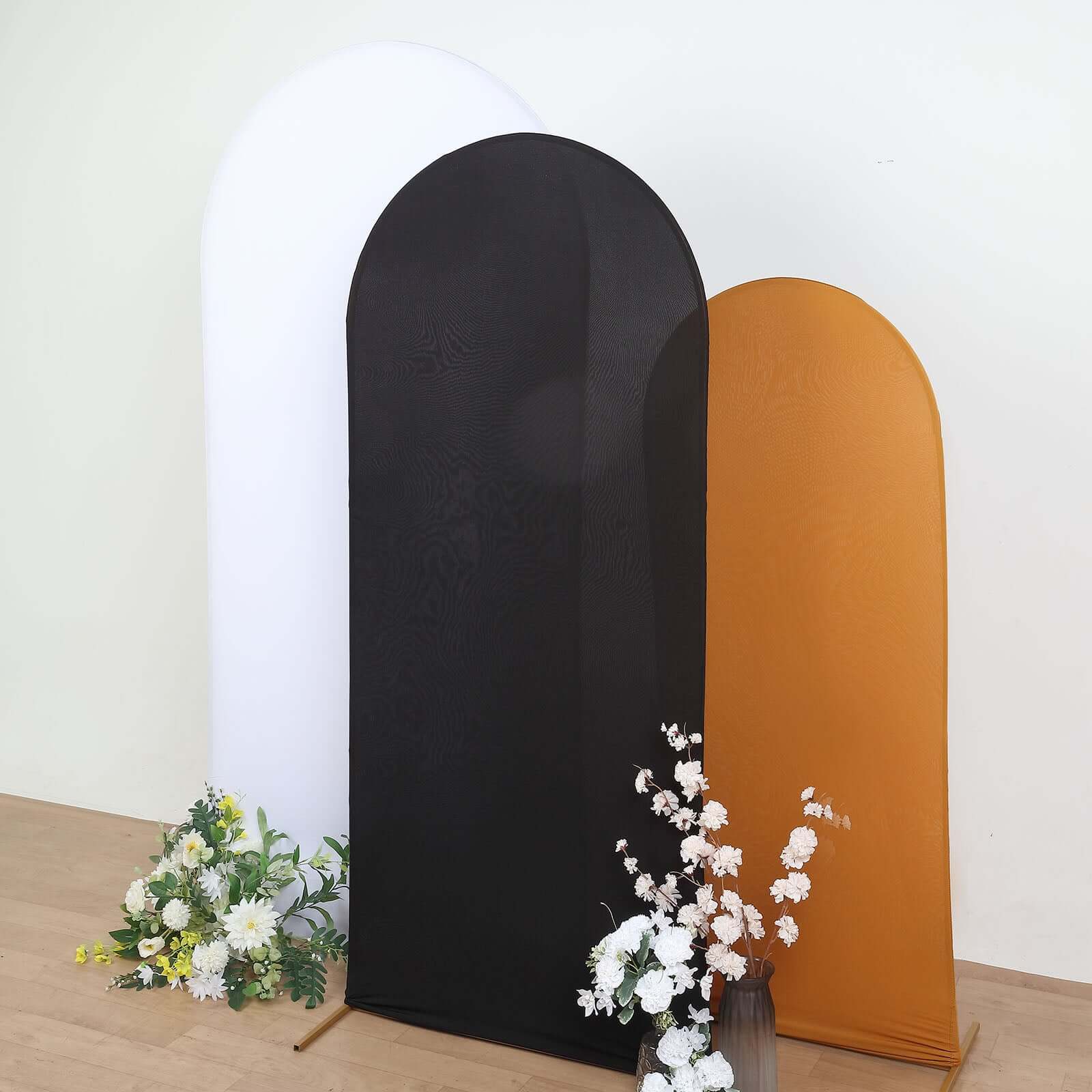 6ft Matte Black Spandex Fitted Chiara Backdrop Stand Cover For Round Top Wedding Arch - Bell Racket Store