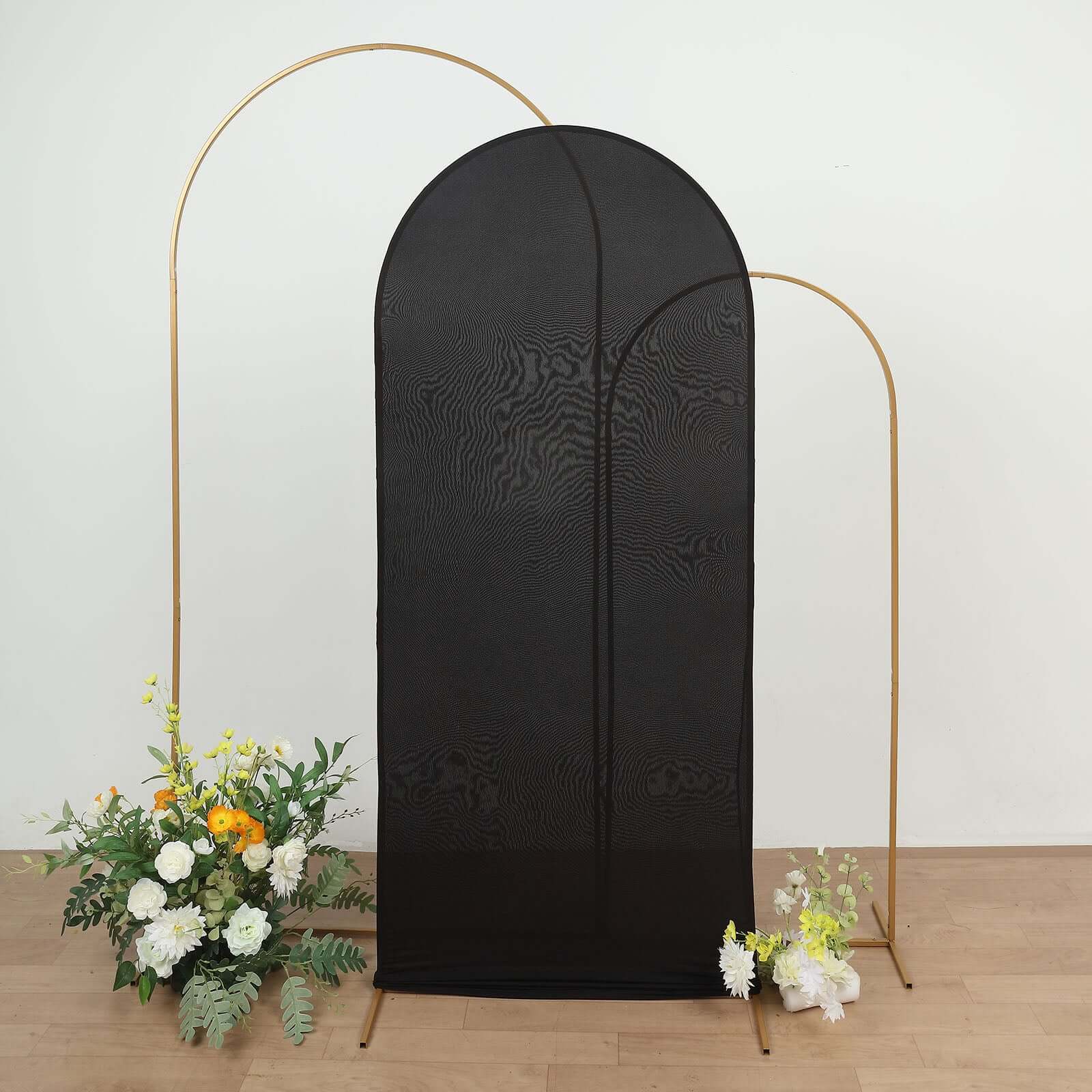 6ft Matte Black Spandex Fitted Chiara Backdrop Stand Cover For Round Top Wedding Arch - Bell Racket Store