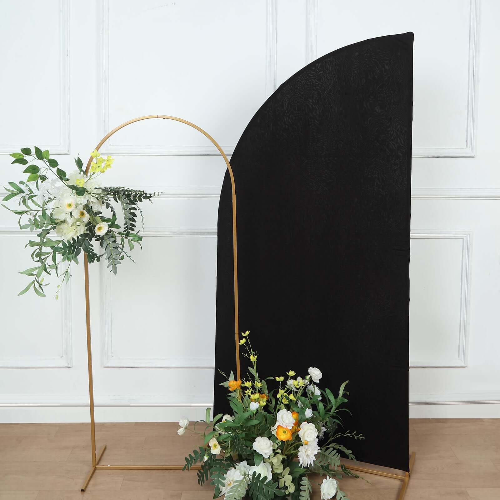 6ft Matte Black Spandex Half Moon Chiara Backdrop Stand Cover, Custom Fitted Wedding Arch Cover - Bell Racket Store