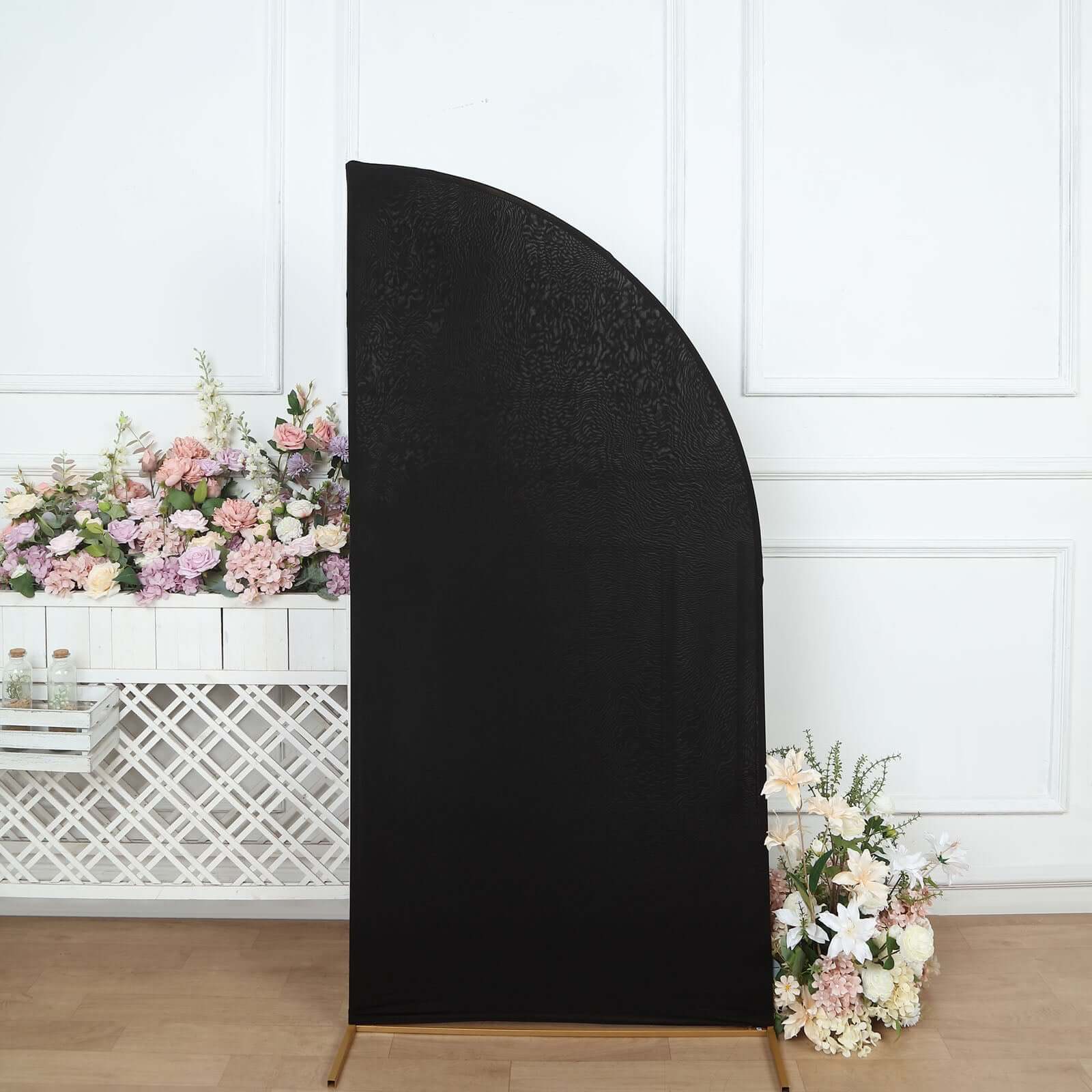 6ft Matte Black Spandex Half Moon Chiara Backdrop Stand Cover, Custom Fitted Wedding Arch Cover - Bell Racket Store