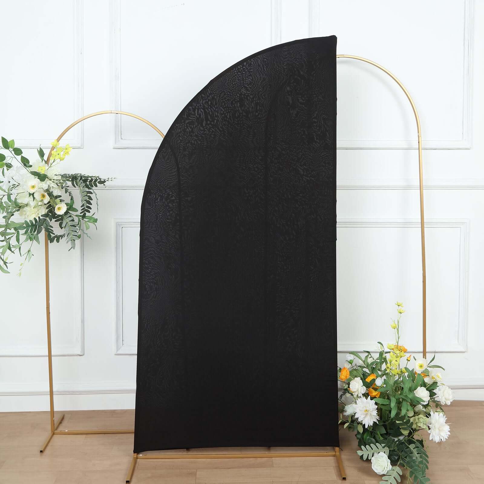 6ft Matte Black Spandex Half Moon Chiara Backdrop Stand Cover, Custom Fitted Wedding Arch Cover - Bell Racket Store