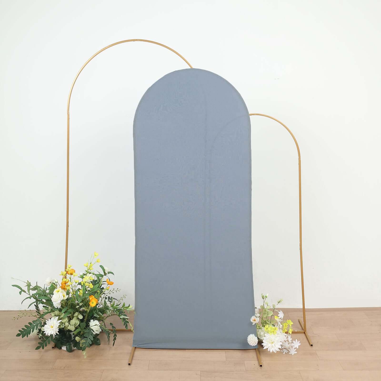 6ft Matte Dusty Blue Spandex Fitted Chiara Backdrop Stand Cover For Round Top Wedding Arch - Bell Racket Store