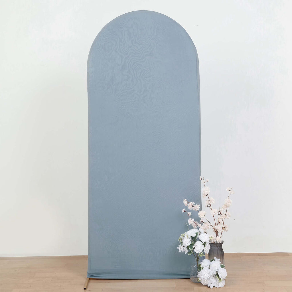 6ft Matte Dusty Blue Spandex Fitted Chiara Backdrop Stand Cover For Round Top Wedding Arch - Bell Racket Store