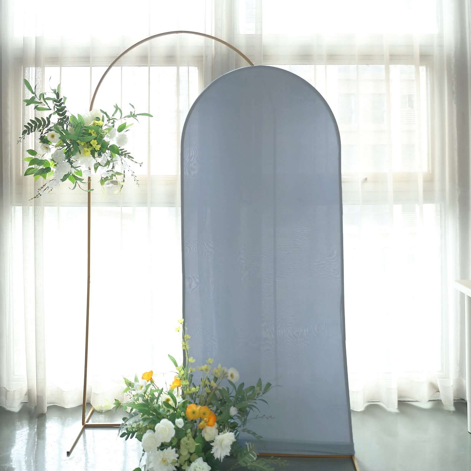 6ft Matte Dusty Blue Spandex Fitted Chiara Backdrop Stand Cover For Round Top Wedding Arch - Bell Racket Store