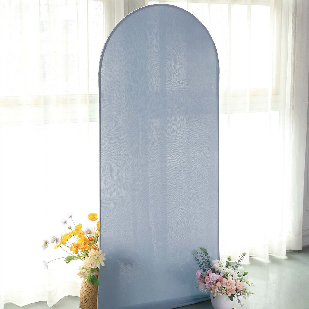 6ft Matte Dusty Blue Spandex Fitted Chiara Backdrop Stand Cover For Round Top Wedding Arch - Bell Racket Store