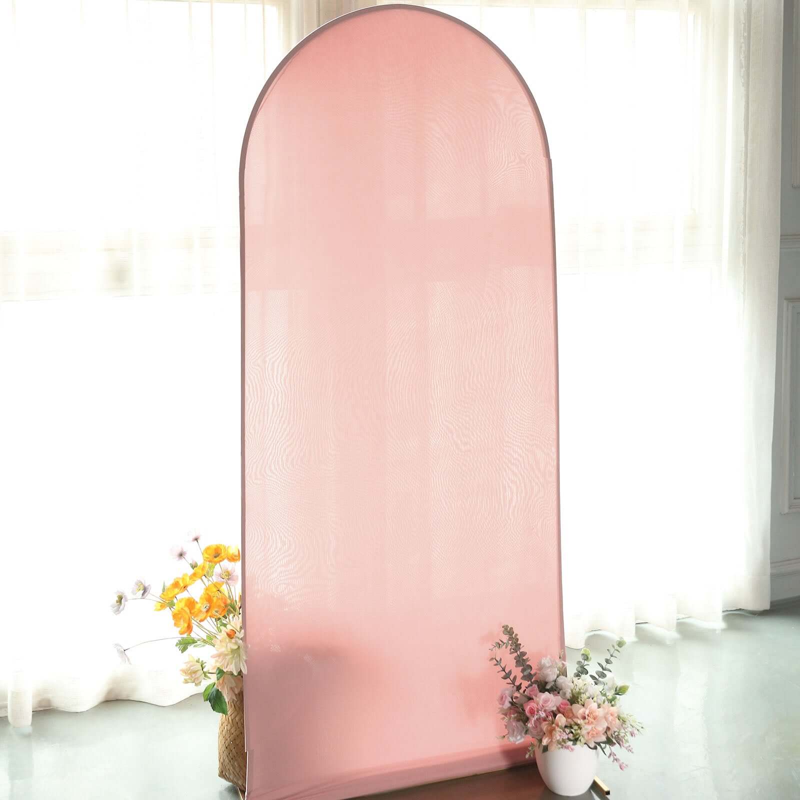 6ft Matte Dusty Rose Spandex Fitted Chiara Backdrop Stand Cover For Round Top Wedding Arch - Bell Racket Store