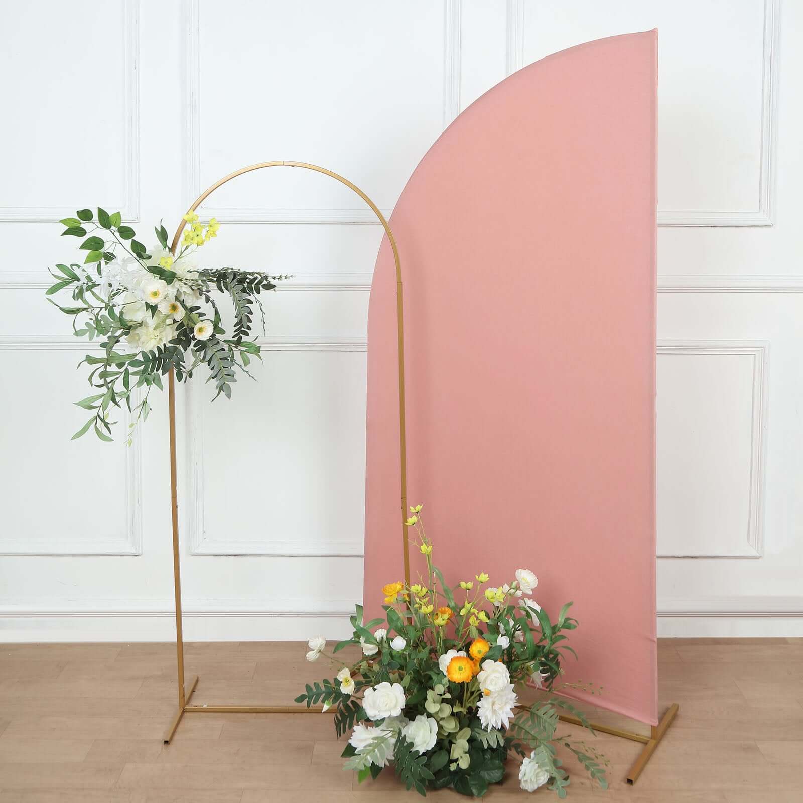 6ft Matte Dusty Rose Spandex Half Moon Chiara Backdrop Stand Cover, Custom Fitted Wedding Arch Cover - Bell Racket Store
