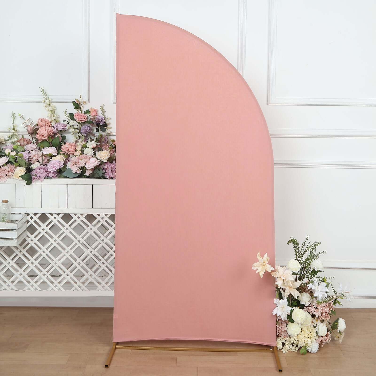 6ft Matte Dusty Rose Spandex Half Moon Chiara Backdrop Stand Cover, Custom Fitted Wedding Arch Cover - Bell Racket Store