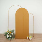 6ft Matte Gold Spandex Fitted Chiara Backdrop Stand Cover For Round Top Wedding Arch - Bell Racket Store