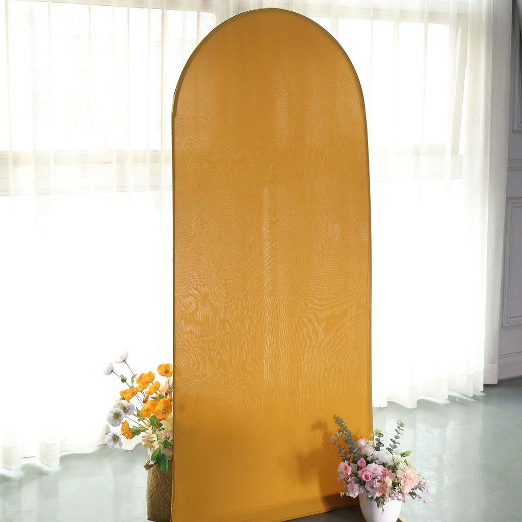 6ft Matte Gold Spandex Fitted Chiara Backdrop Stand Cover For Round Top Wedding Arch - Bell Racket Store