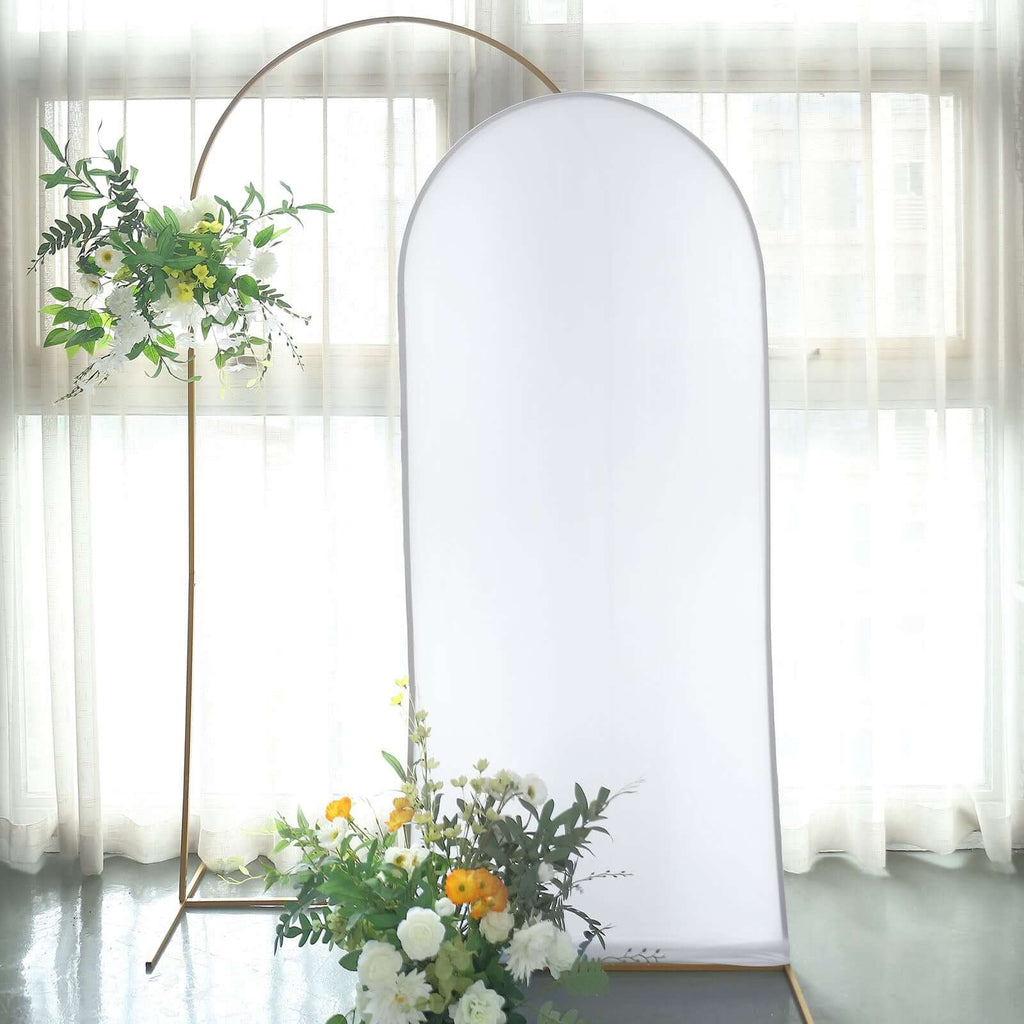 6ft Matte White Spandex Fitted Chiara Backdrop Stand Cover For Round Top Wedding Arch - Bell Racket Store