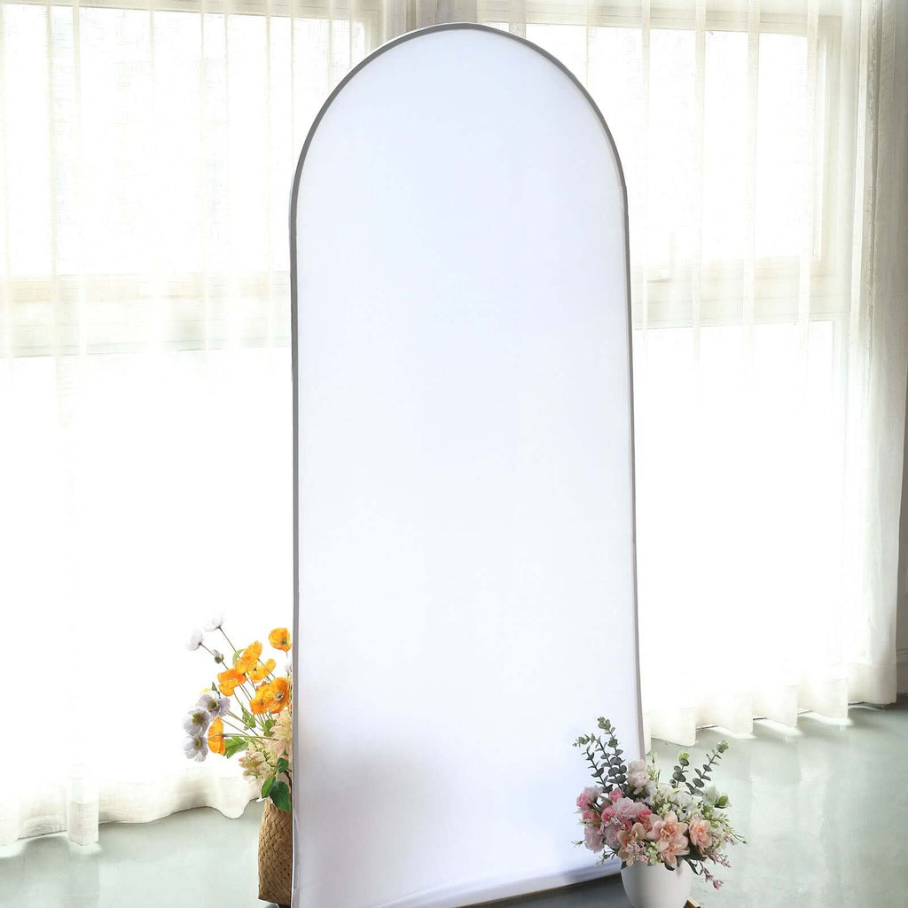 6ft Matte White Spandex Fitted Chiara Backdrop Stand Cover For Round Top Wedding Arch - Bell Racket Store
