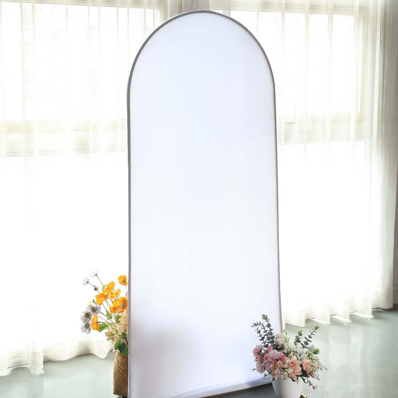 6ft Matte White Spandex Fitted Chiara Backdrop Stand Cover For Round Top Wedding Arch - Bell Racket Store