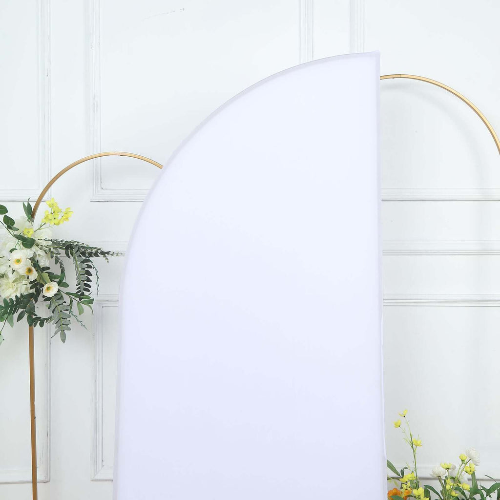 6ft Matte White Spandex Half Moon Chiara Backdrop Stand Cover, Custom Fitted Wedding Arch Cover - Bell Racket Store