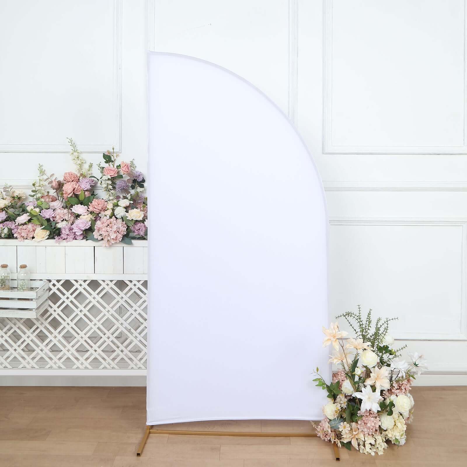 6ft Matte White Spandex Half Moon Chiara Backdrop Stand Cover, Custom Fitted Wedding Arch Cover - Bell Racket Store